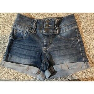 SO Girls Blue Denim Jean Shorts Size 12 stretch adjustable cuffed clean and cute